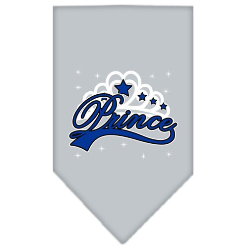 A stylish pet bandana featuring the phrase 'I'm A Prince', designed for dogs, available in small and large sizes, with a tie-on design.