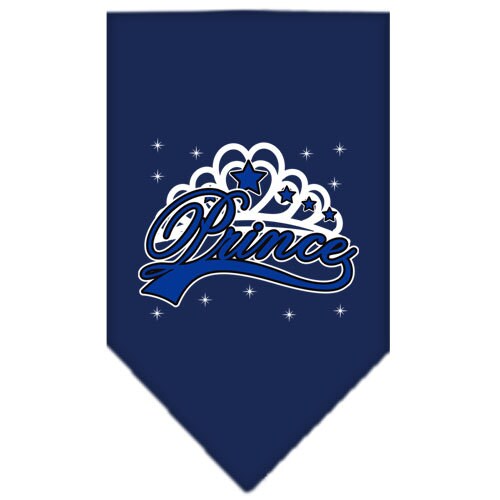 A stylish pet bandana featuring the phrase 'I'm A Prince', designed for dogs, available in small and large sizes, with a tie-on design.