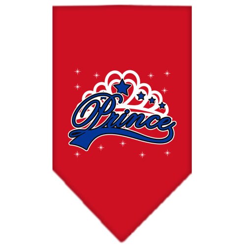 A stylish pet bandana featuring the phrase 'I'm A Prince', designed for dogs, available in small and large sizes, with a tie-on design.