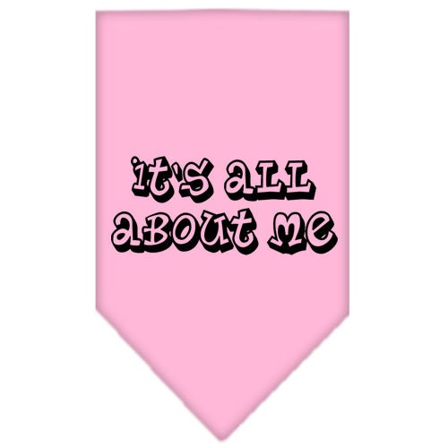 A stylish pet bandana featuring the phrase 'It's All About Me', designed for dogs, available in small and large sizes.