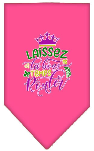 A stylish pet bandana featuring the phrase 'Laissez Les Bons Temps Rouler', designed for dogs, available in small and large sizes.