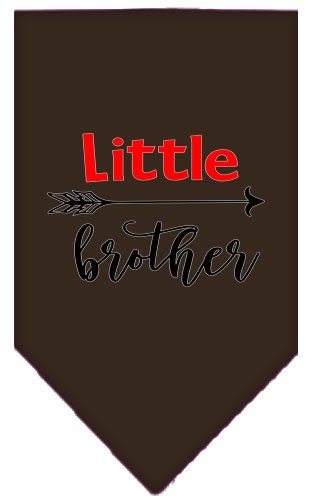 A stylish pet bandana featuring the phrase 'Little Brother', designed for dogs, available in small and large sizes.