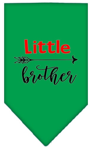 A stylish pet bandana featuring the phrase 'Little Brother', designed for dogs, available in small and large sizes.