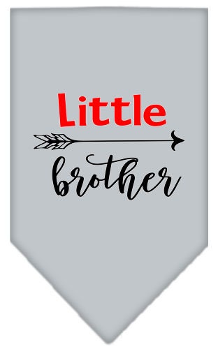 A stylish pet bandana featuring the phrase 'Little Brother', designed for dogs, available in small and large sizes.