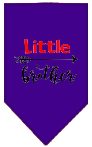 A stylish pet bandana featuring the phrase 'Little Brother', designed for dogs, available in small and large sizes.