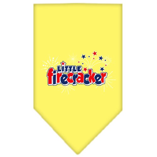 A vibrant 'Little Firecracker' pet bandana, featuring a colorful screen printed design, perfect for dogs of all sizes.