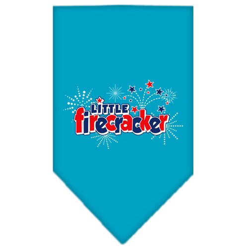 A vibrant 'Little Firecracker' pet bandana, featuring a colorful screen printed design, perfect for dogs of all sizes.