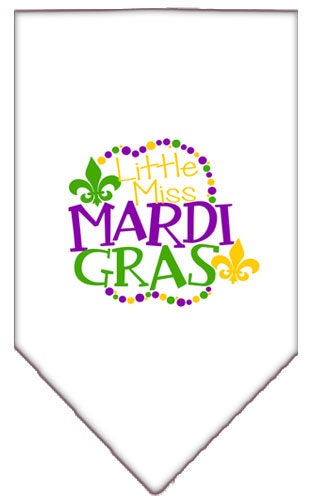A colorful dog bandana featuring a festive Mardi Gras design, perfect for pets celebrating the occasion.