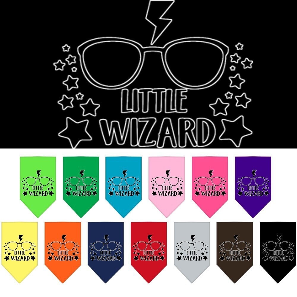 A stylish pet bandana featuring a whimsical 'Little Wizard' design, perfect for dogs of all sizes.