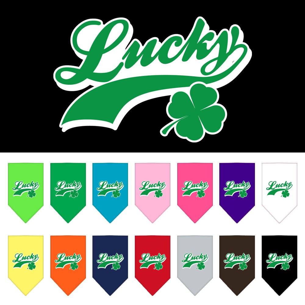 A stylish pet bandana featuring the 'Lucky Swoosh' design, available in small and large sizes, perfect for dogs of all breeds.