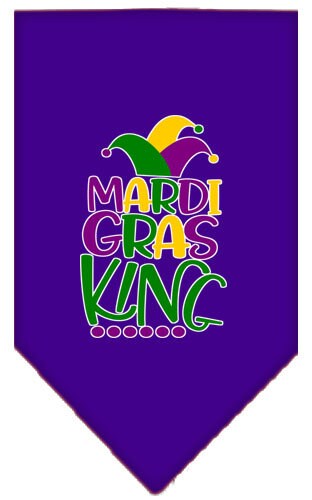 A colorful pet bandana featuring a vibrant Mardi Gras design, perfect for dogs celebrating festive occasions.