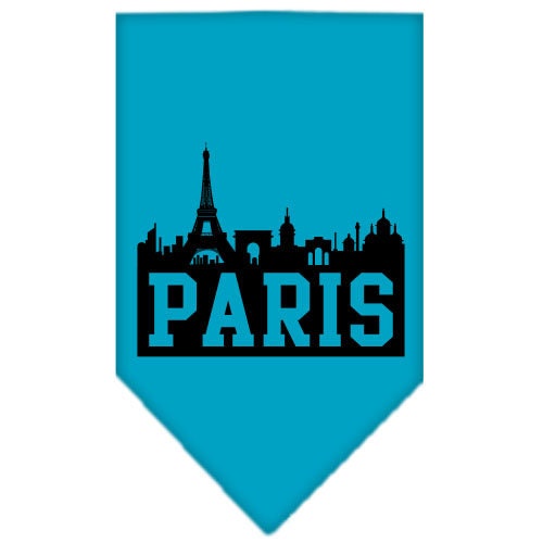 A stylish pet bandana featuring a vibrant Paris Skyline design, perfect for dogs of all sizes.