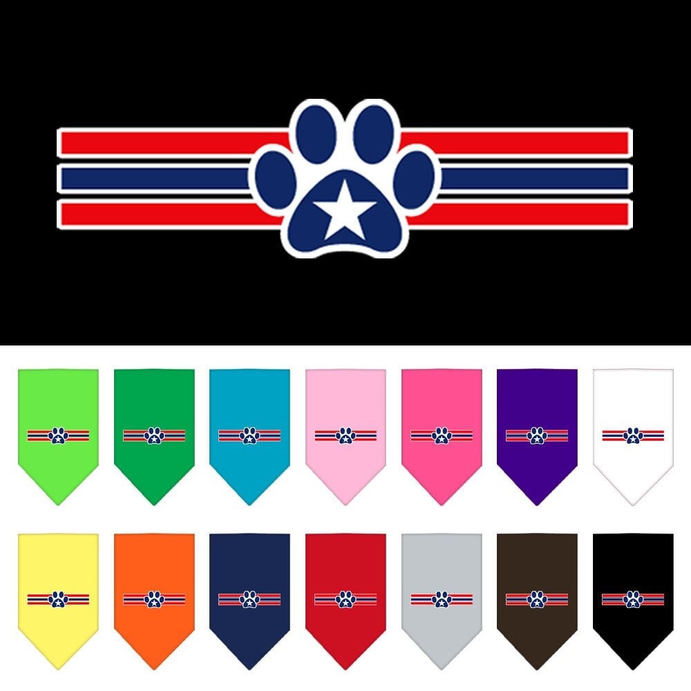 A stylish dog bandana featuring a patriotic star paw design, perfect for festive occasions.