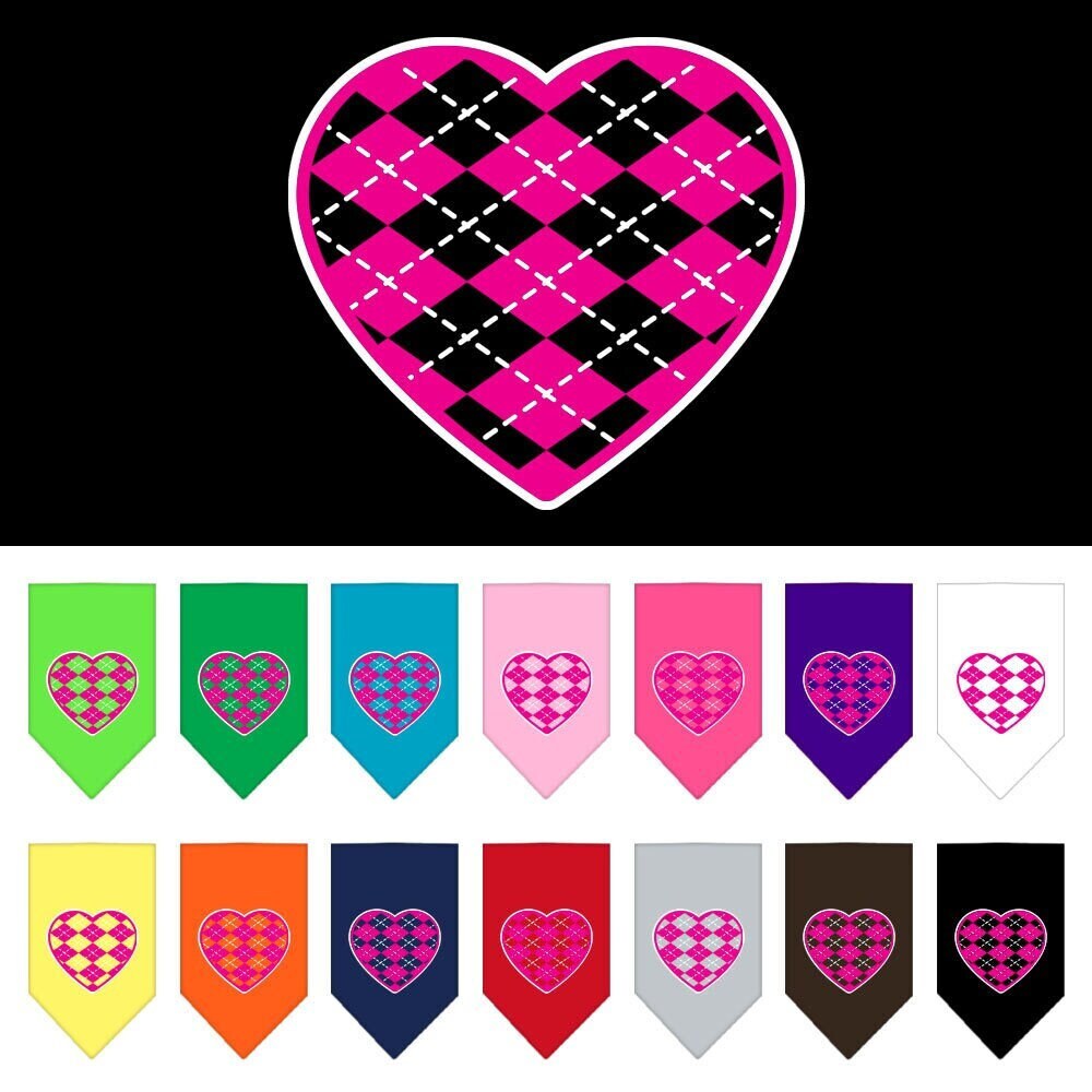 A stylish pink argyle heart bandana for dogs, showcasing a vibrant design perfect for pets.