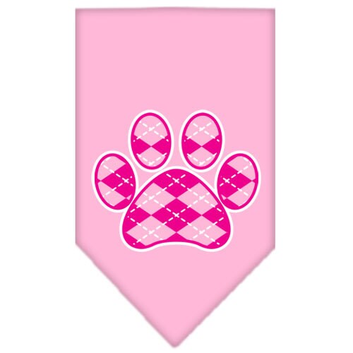 A stylish pink argyle paw print bandana for dogs, featuring a tie-on design for easy wear.