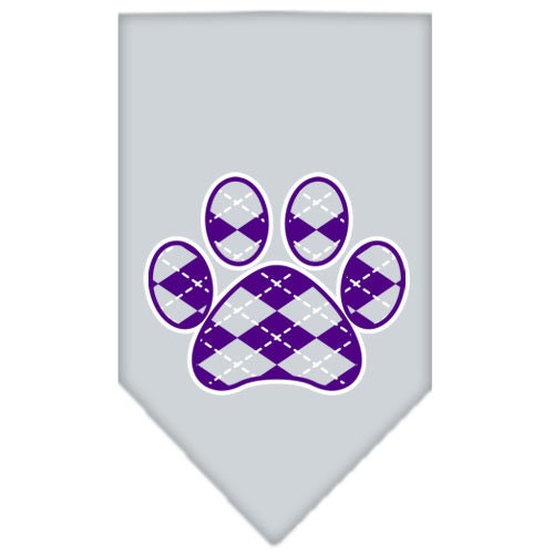 Purple Argyle Paw bandana for dogs, featuring a stylish design and tie-on style for comfort.