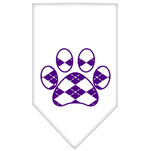 Purple Argyle Paw bandana for dogs, featuring a stylish design and tie-on style for comfort.