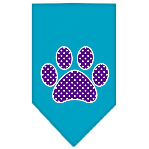 Purple Swiss Dot Paw pet bandana, stylish and comfortable for dogs, available in small and large sizes.