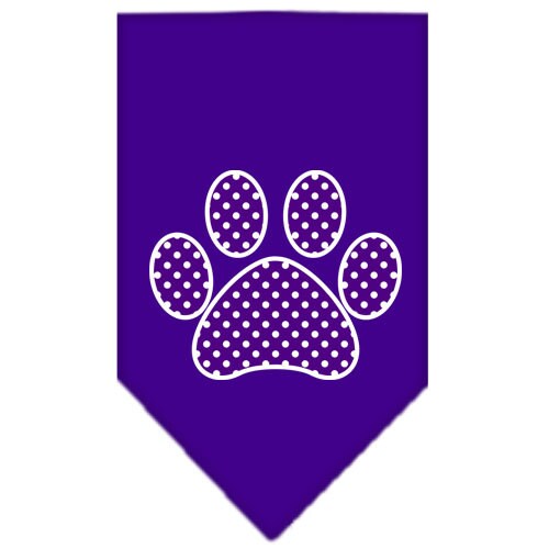 Purple Swiss Dot Paw pet bandana, stylish and comfortable for dogs, available in small and large sizes.