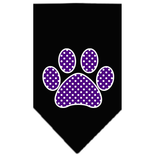Purple Swiss Dot Paw pet bandana, stylish and comfortable for dogs, available in small and large sizes.