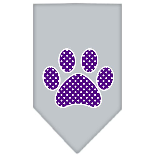 Purple Swiss Dot Paw pet bandana, stylish and comfortable for dogs, available in small and large sizes.