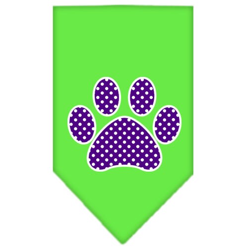 Purple Swiss Dot Paw pet bandana, stylish and comfortable for dogs, available in small and large sizes.
