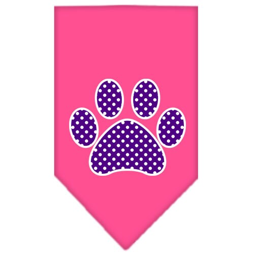 Purple Swiss Dot Paw pet bandana, stylish and comfortable for dogs, available in small and large sizes.