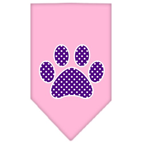 Purple Swiss Dot Paw pet bandana, stylish and comfortable for dogs, available in small and large sizes.