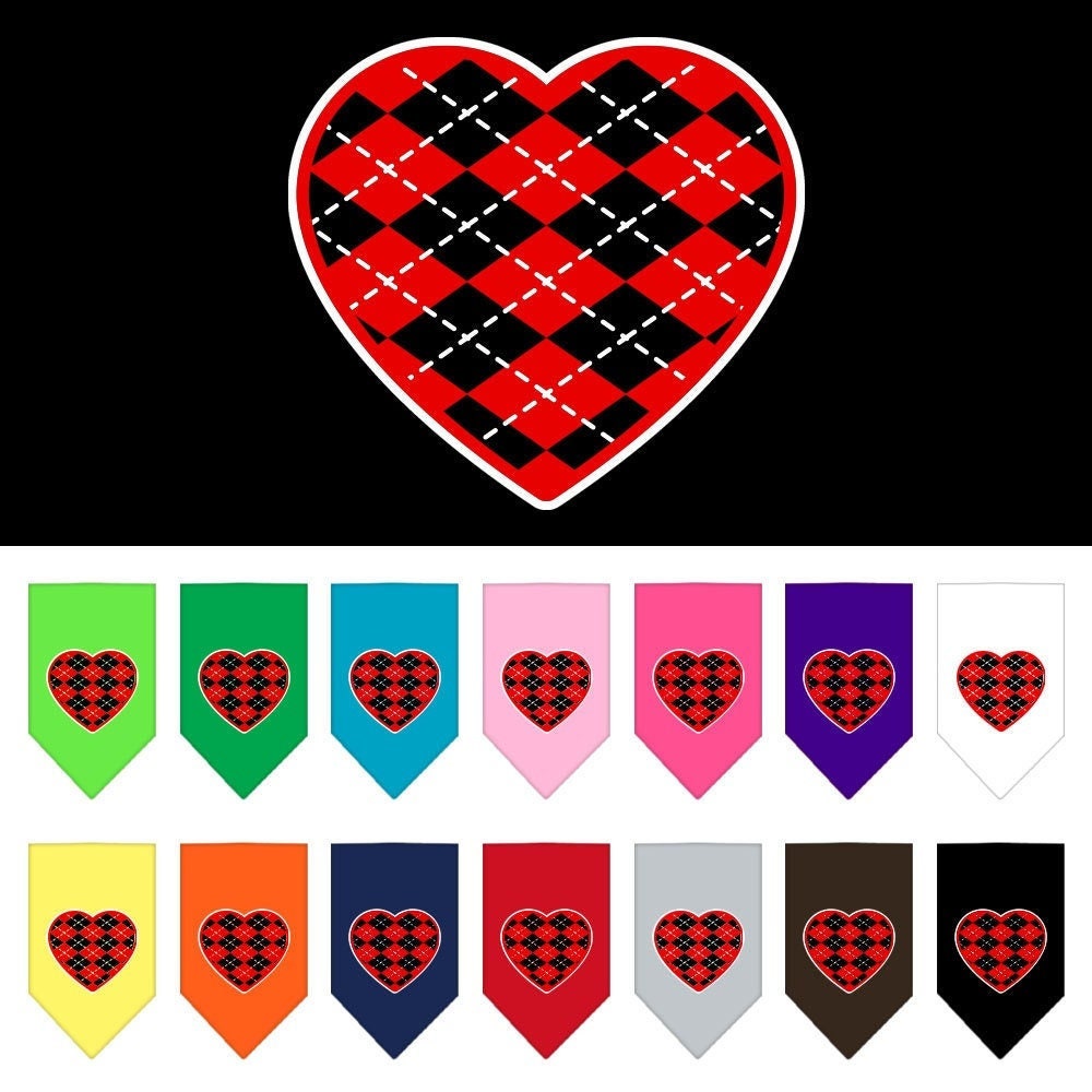 A stylish red argyle heart bandana for dogs, showcasing a vibrant pattern and tie-on design, perfect for pets of all sizes.