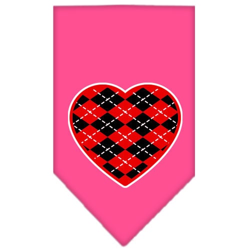 A stylish red argyle heart bandana for dogs, showcasing a vibrant pattern and tie-on design, perfect for pets of all sizes.