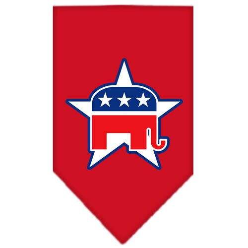 A stylish dog bandana featuring a screen printed Republican design, available in small and large sizes, perfect for pets to showcase their political affiliation.