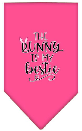 A stylish pet bandana featuring the phrase 'The Bunny Is My Bestie', designed for dogs in a vibrant print.