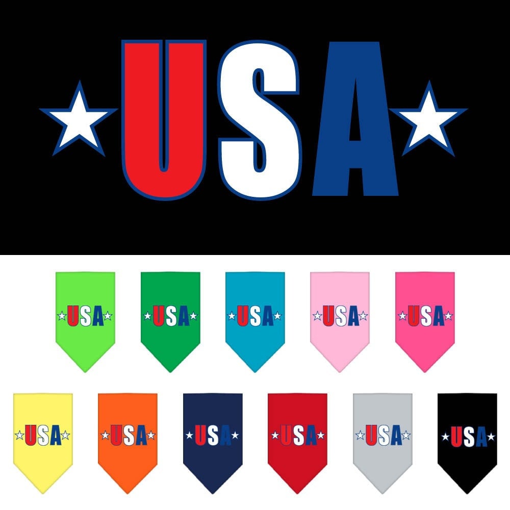 A stylish pet bandana featuring a vibrant USA Star design, perfect for dogs of all sizes.