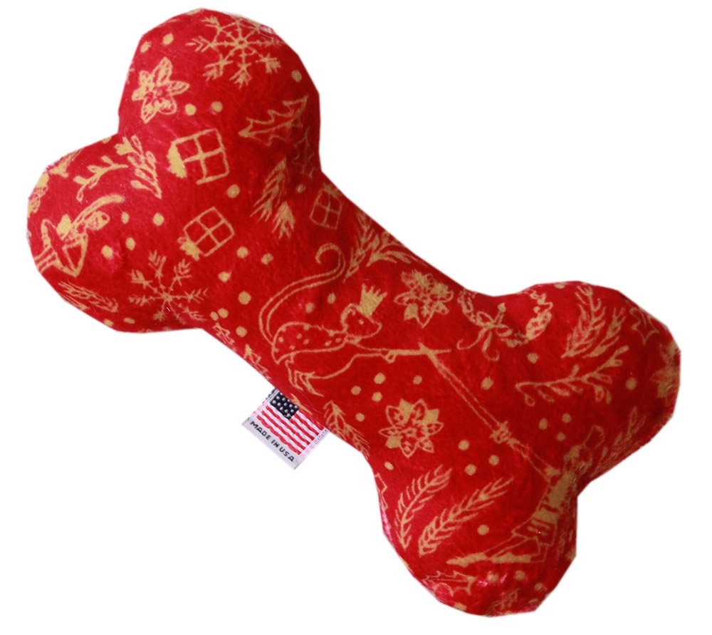 A soft and cuddly 6-inch plush bone toy for dogs, featuring festive patterns from the Happy Holidays Group, perfect for playtime and cuddling.