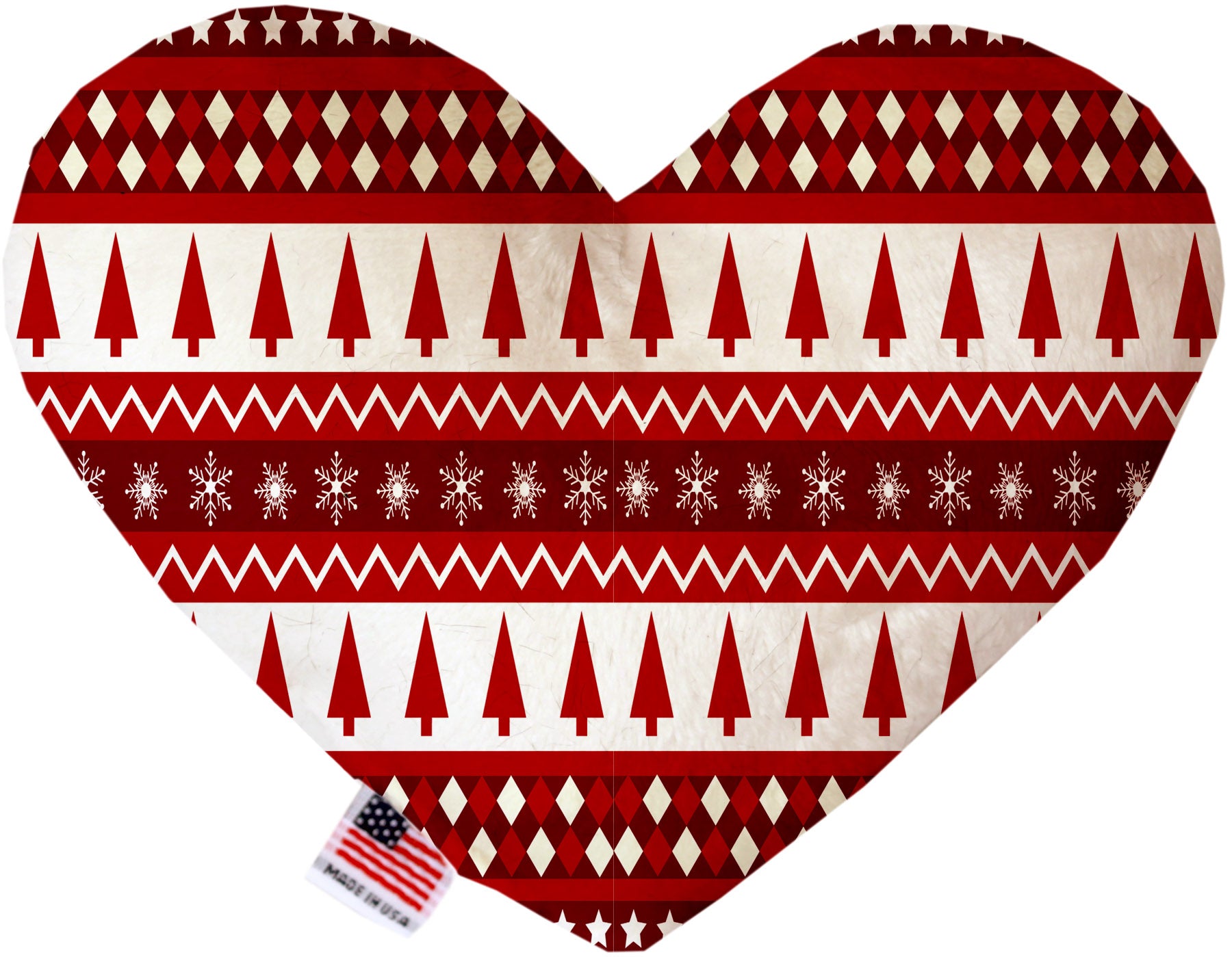 A plush heart and bone toy for dogs, featuring soft fabric and vibrant patterns, perfect for playtime and cuddling.