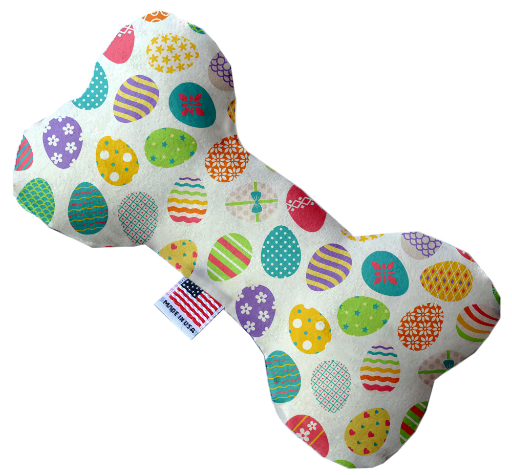 A colorful assortment of plush heart and bone toys for pets, featuring various patterns and sizes, perfect for dogs to play and cuddle with.