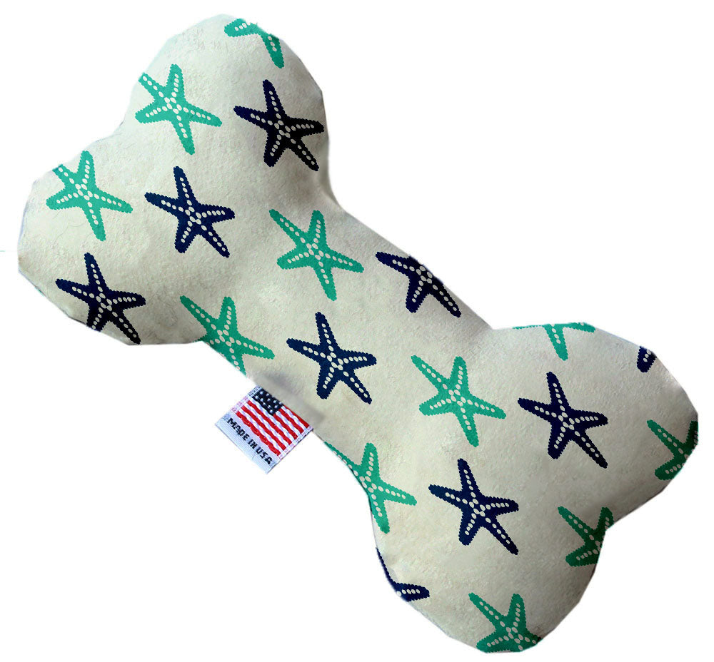 A plush heart and bone toy for dogs, featuring soft fabric and vibrant nautical patterns, designed for safe play and cuddling.