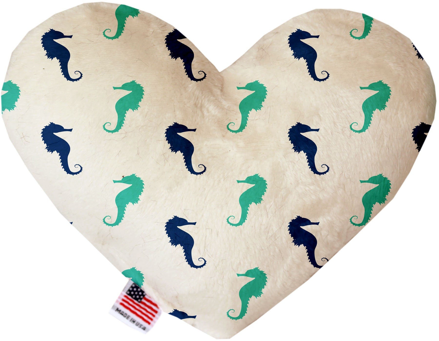 A plush heart and bone toy for dogs, featuring soft fabric and vibrant nautical patterns, designed for safe play and cuddling.