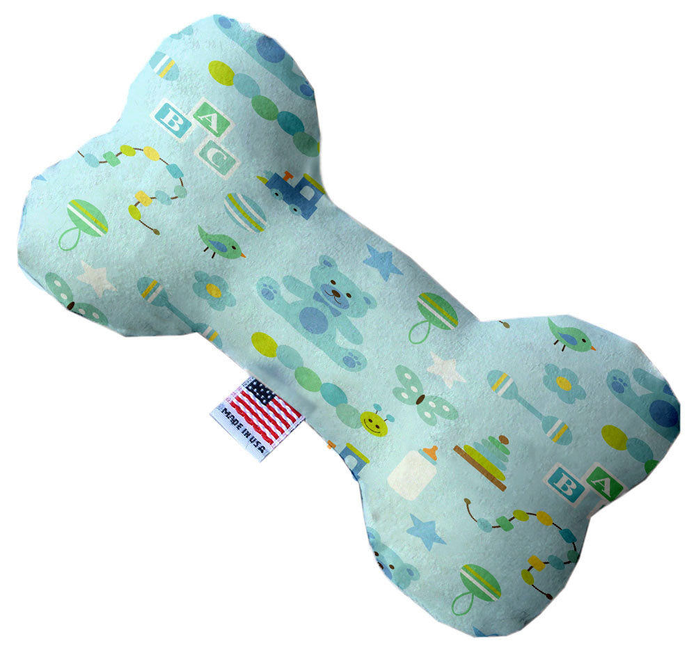 A plush heart and bone toy for dogs, handmade in the USA, featuring soft fabric and squeakers, available in various sizes and patterns.