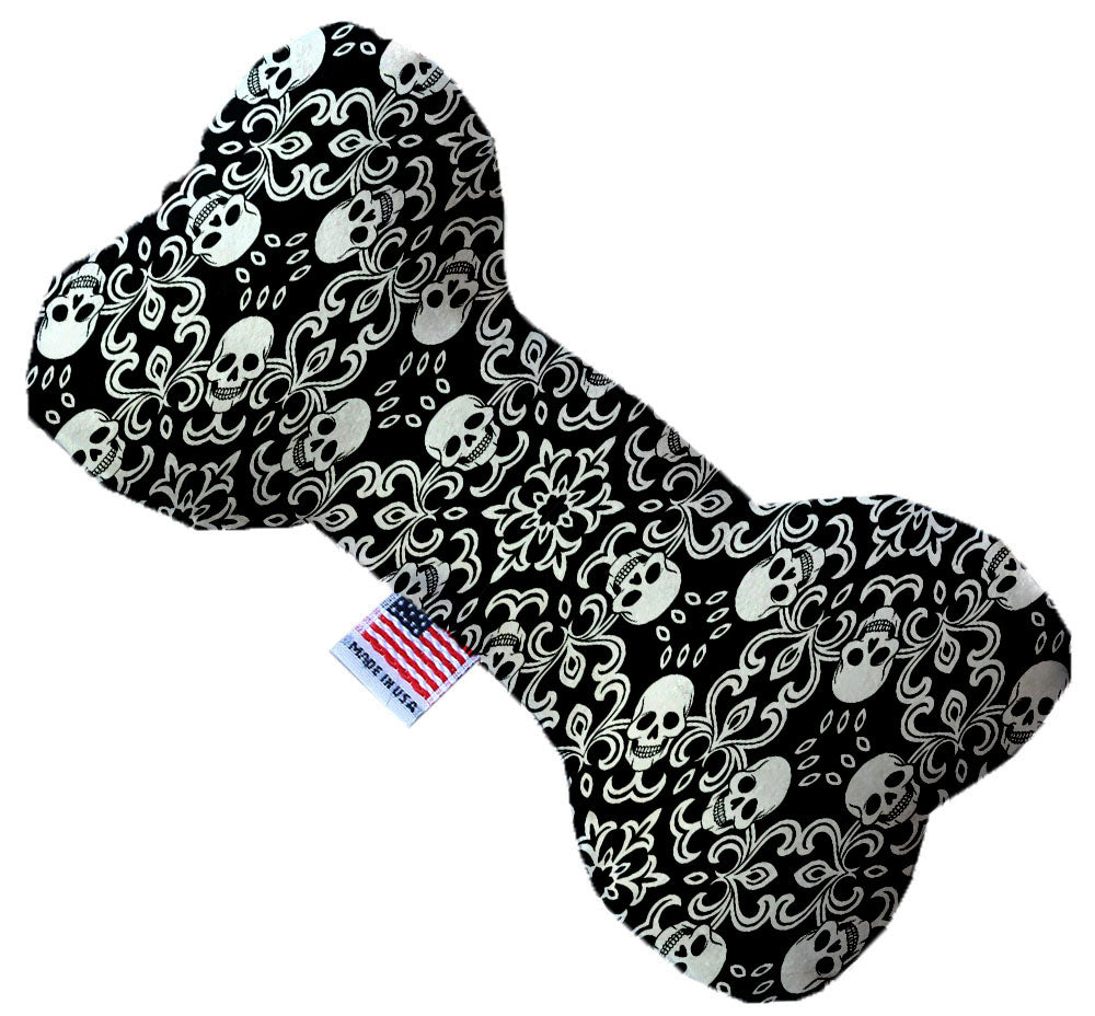 A plush heart and bone toy for dogs featuring a skull pattern, available in various sizes and colors, made from soft, safe materials.