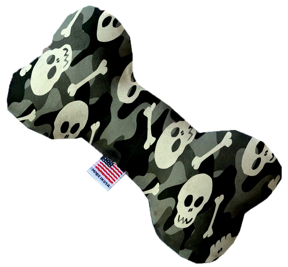 A plush heart and bone toy for dogs featuring a skull pattern, available in various sizes and colors, made from soft, safe materials.
