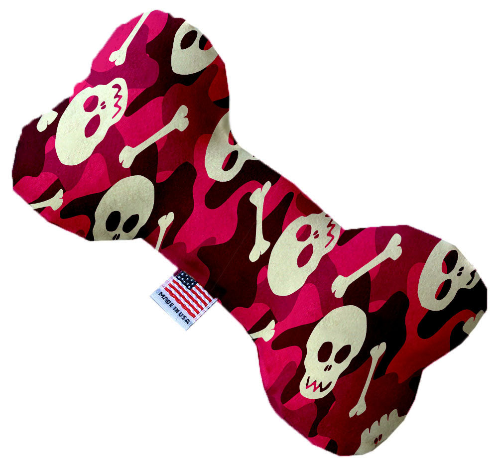 A plush heart and bone toy for dogs featuring a skull pattern, available in various sizes and colors, made from soft, safe materials.