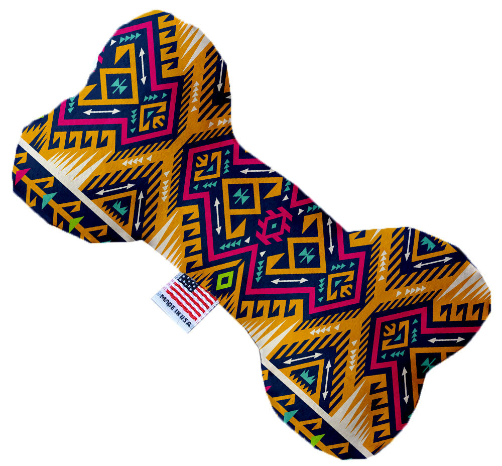 Handmade plush heart and bone dog toys in various sizes and patterns, featuring squeakers for interactive play.