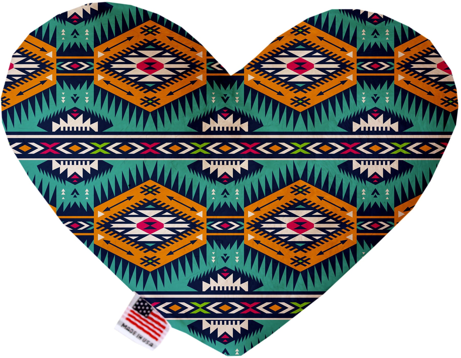 Handmade plush heart and bone dog toys in various sizes and patterns, featuring squeakers for interactive play.