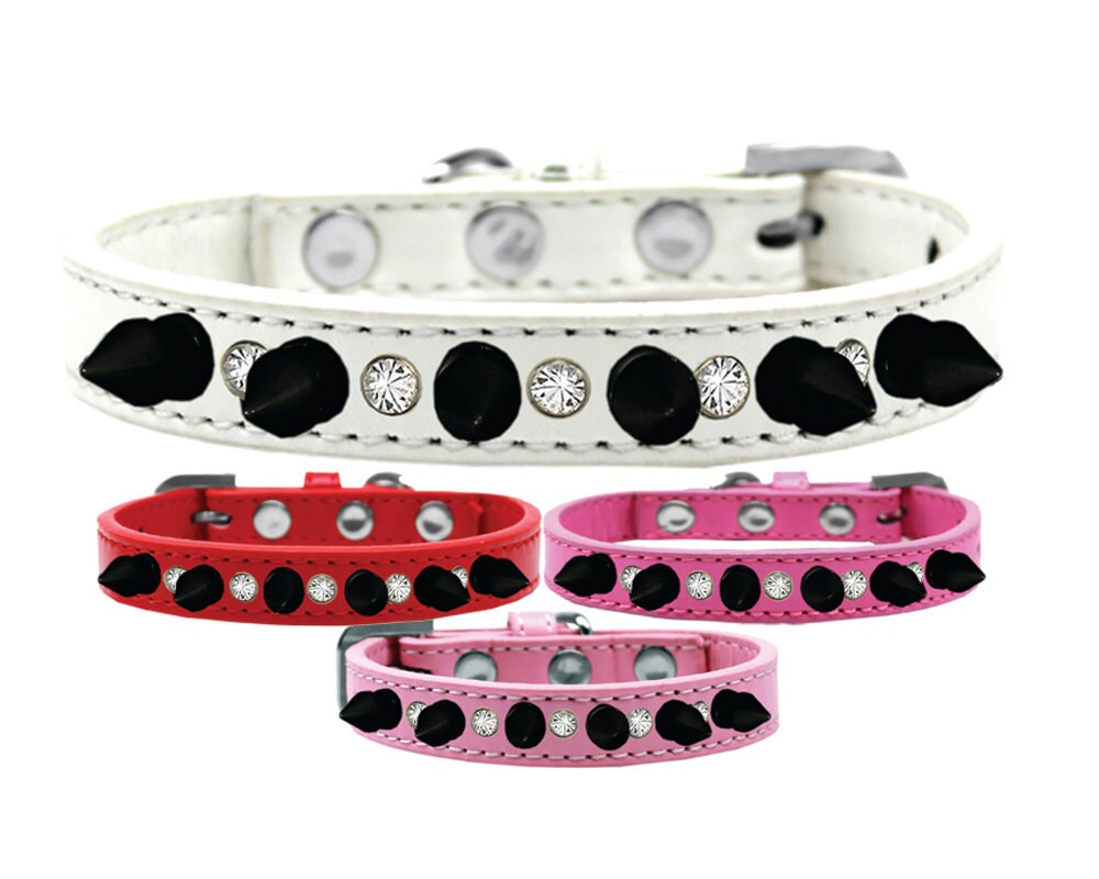Pet and Dog Spike Collar featuring clear crystals and black spikes, showcasing a stylish and edgy design.