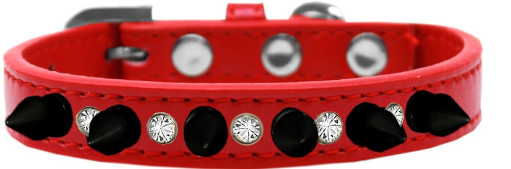 Pet and Dog Spike Collar featuring clear crystals and black spikes, showcasing a stylish and edgy design.