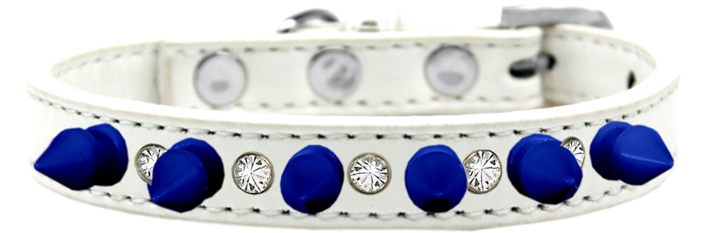 Pet and Dog Spike Collar featuring clear crystals and blue spikes, showcasing a stylish design for pets.