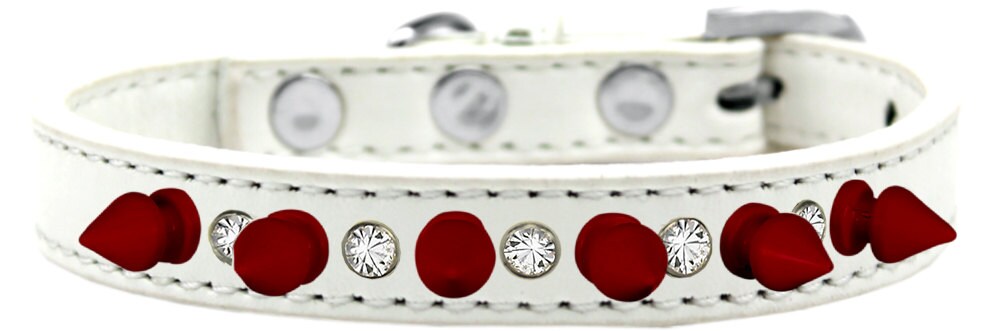 Pet and Dog Spike Collar featuring clear crystals and red spikes, showcasing a stylish design for pets.