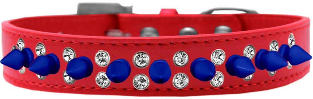Pet and Dog Spike Collar featuring double crystals and blue spikes, designed for style and comfort.