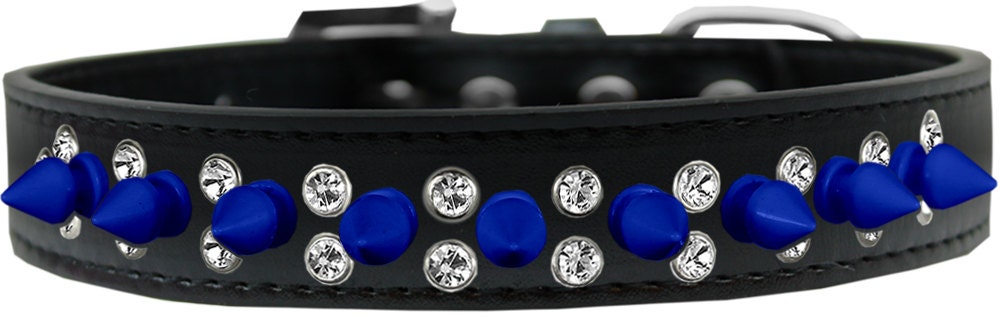 Pet and Dog Spike Collar featuring double crystals and blue spikes, designed for style and comfort.